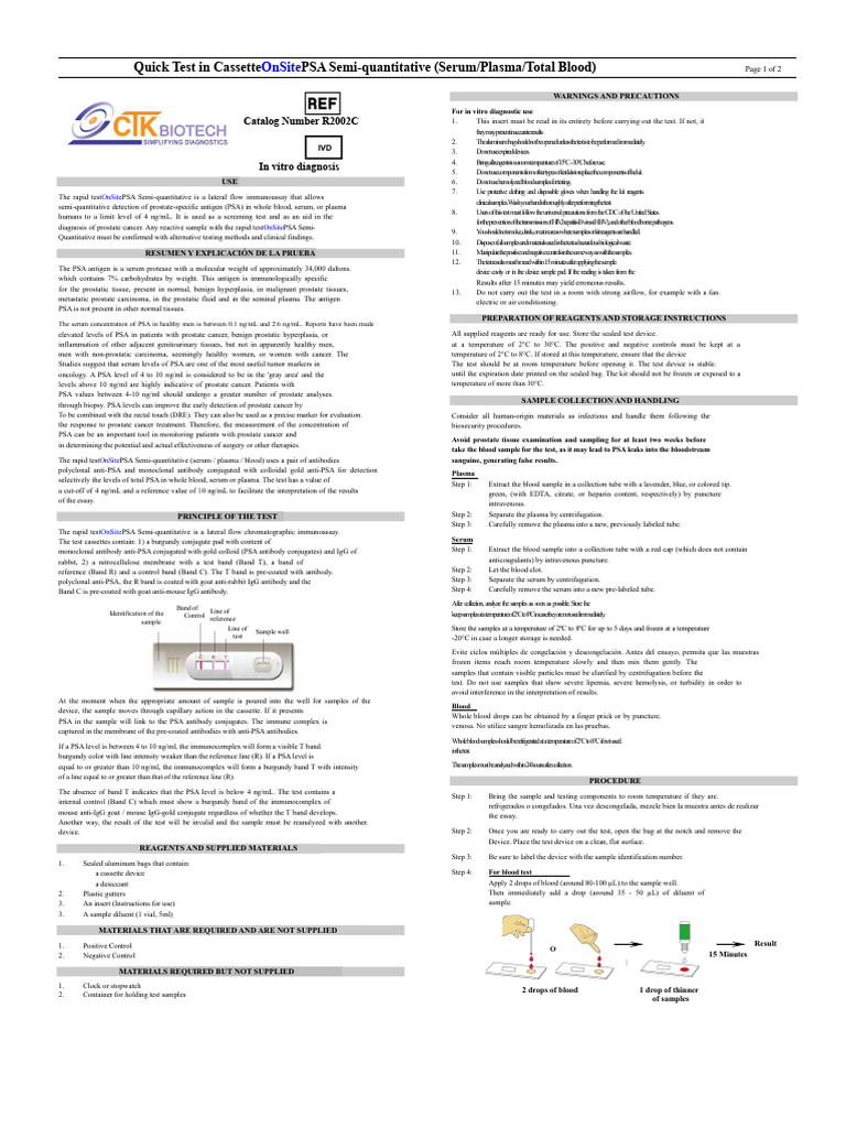 OnSite PSA Test Instructions and Guidelines | PDF | Prostate Specific ...