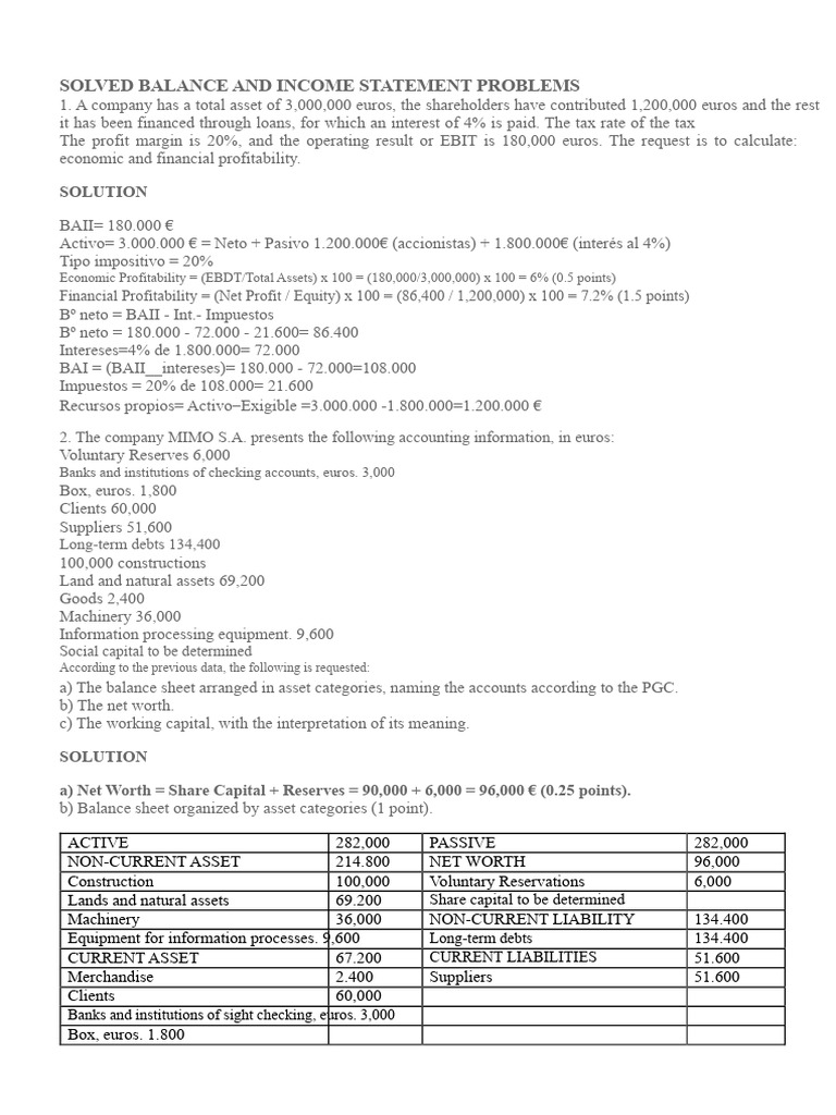 Balance and Income Statement Analysis | PDF | Working Capital | Equity ...