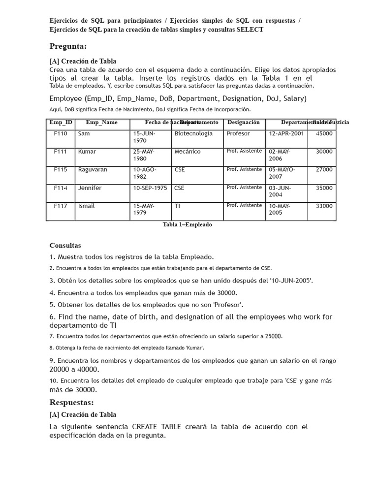 Ejercicios SQL para Principiantes | PDF | SQL | Diseño de software