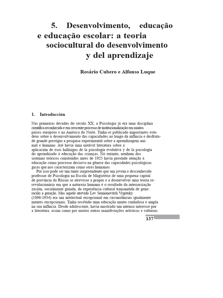 Teoria Sociocultural de Vygotsky na Educação | PDF | Psicologia ...