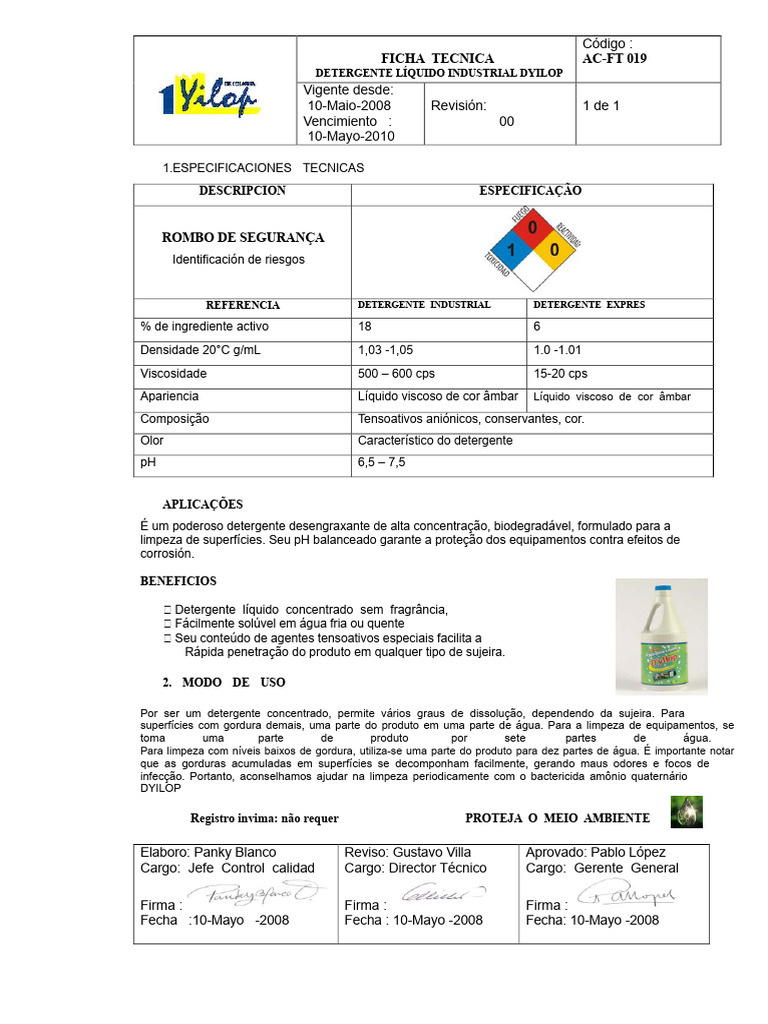Detergente Líquido Industrial Dyilop | PDF