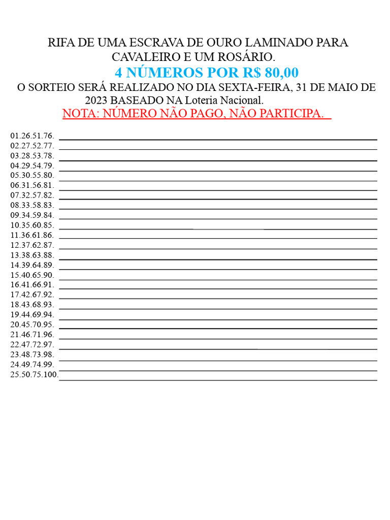 Rifas de 1 a 100 | PDF