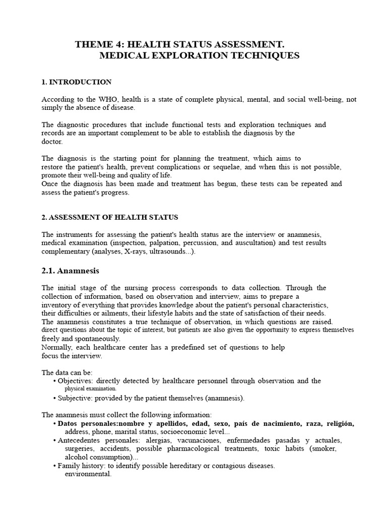 Health Status Assessment Techniques | PDF | Cytopathology | Physical ...