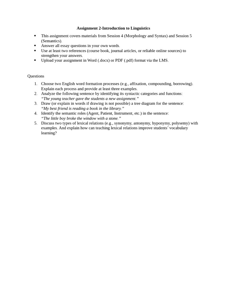 Assignment 2 Introduction To Linguistics | PDF