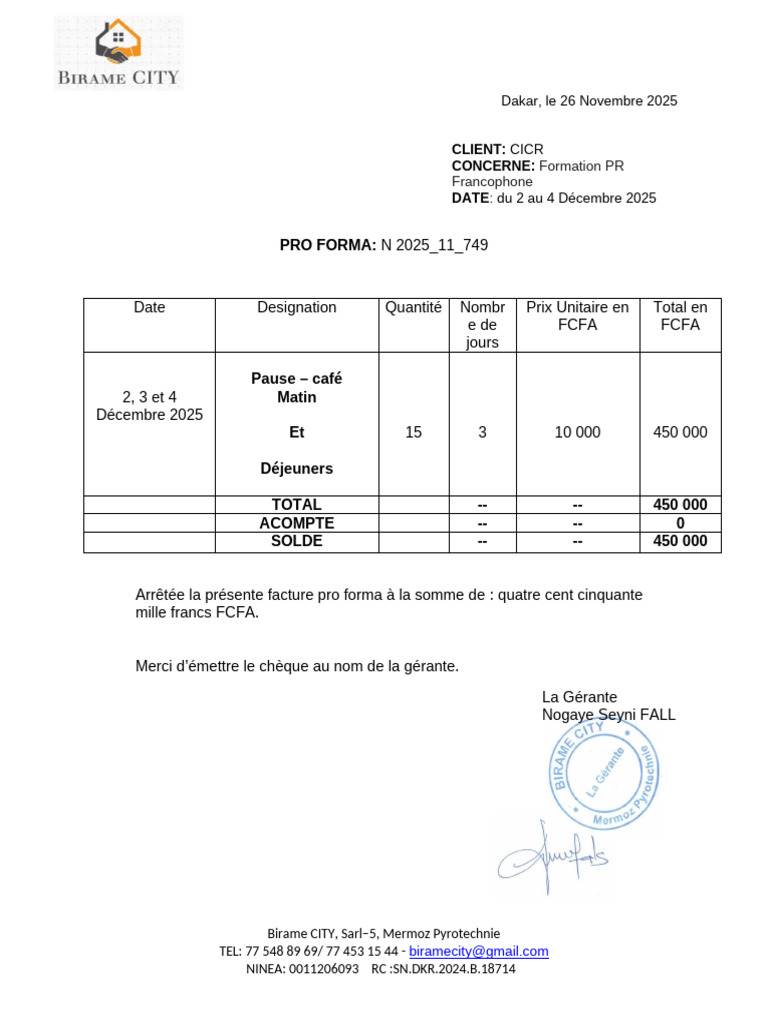 Facture Pro Forma Formation PR Dakar | PDF