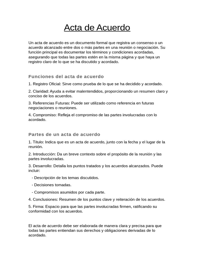 Guía del Acta de Acuerdo Formal | PDF