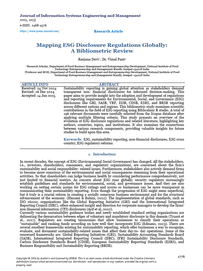 (Artigo) Mapping ESG Disclosure Regulations Globally - A Bibliometric ...
