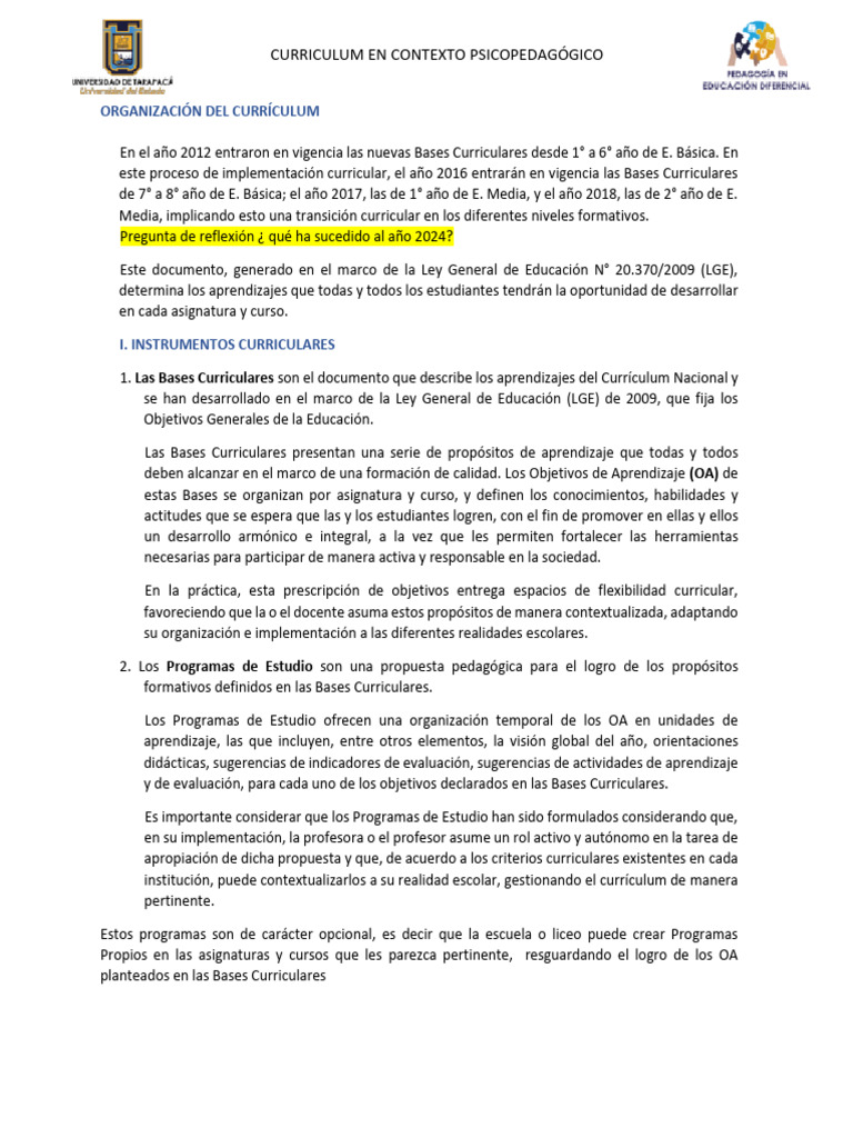 Organización del Currículum Educativo | PDF | Plan de estudios ...
