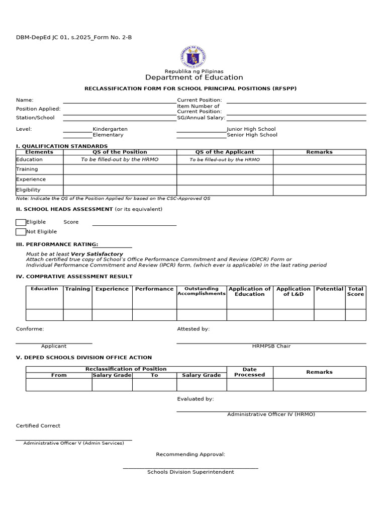 School Principal Reclassification Form | PDF