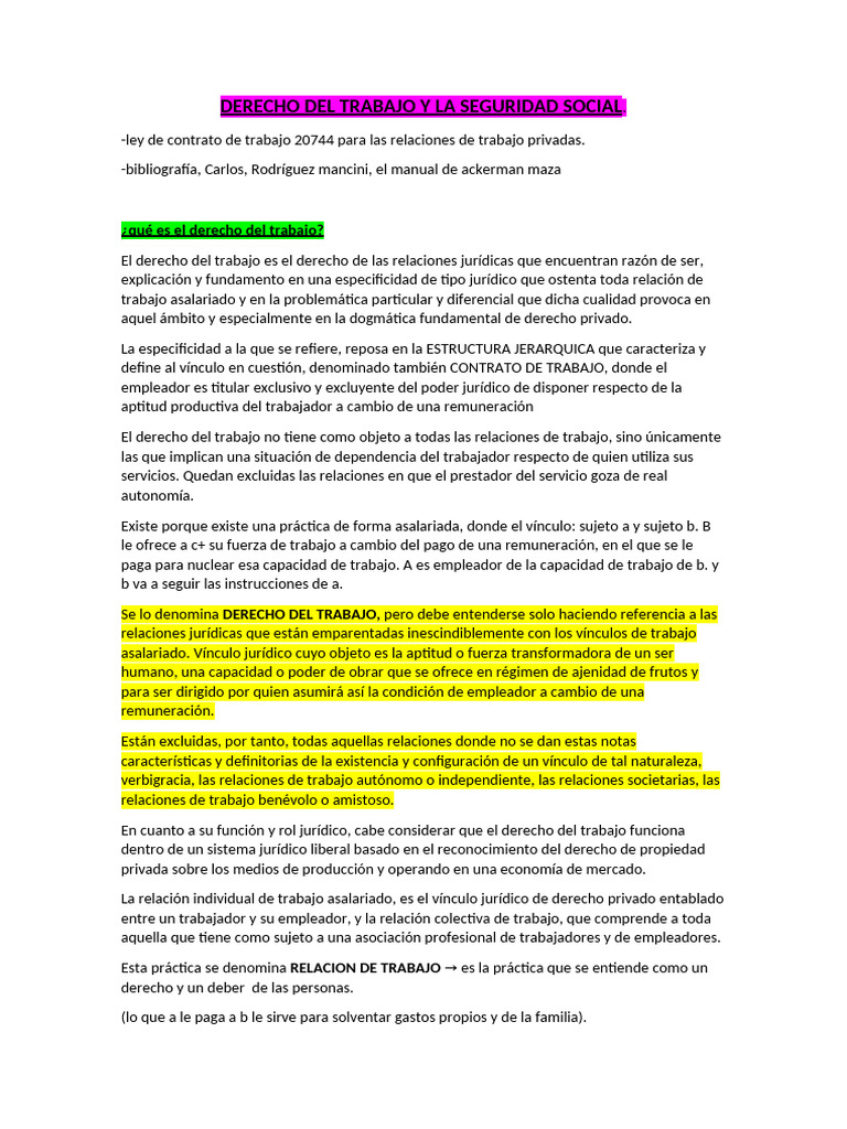 Derecho Del Trabajo y La Seguridad Social | PDF | Derecho laboral | Salario