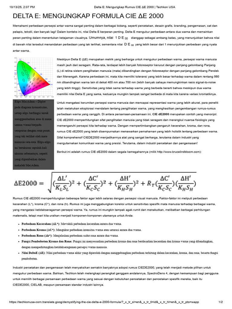 Delta E - Demystifying the CIE ΔE 2000 Formula - Techkon USA ...