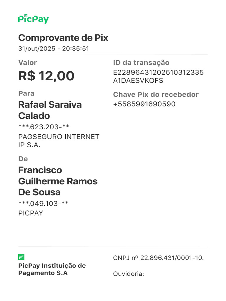 Comprovante - Picpay - Pix - 31 10 2025 20 36 24 | PDF