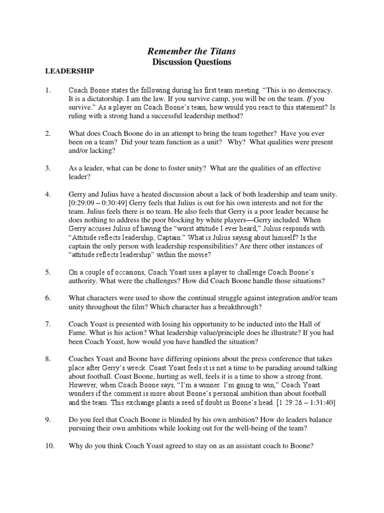 Remember the Titans, Discussion Guide | Leadership | Leadership & Mentoring