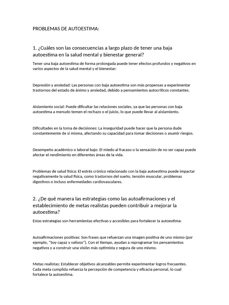 Impacto de la Autoestima en Salud y Bienestar | PDF | Autoestima | Las ...