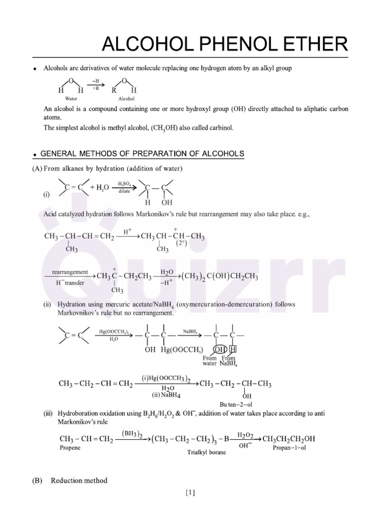 Alcohol, Phenol and Ether | PDF