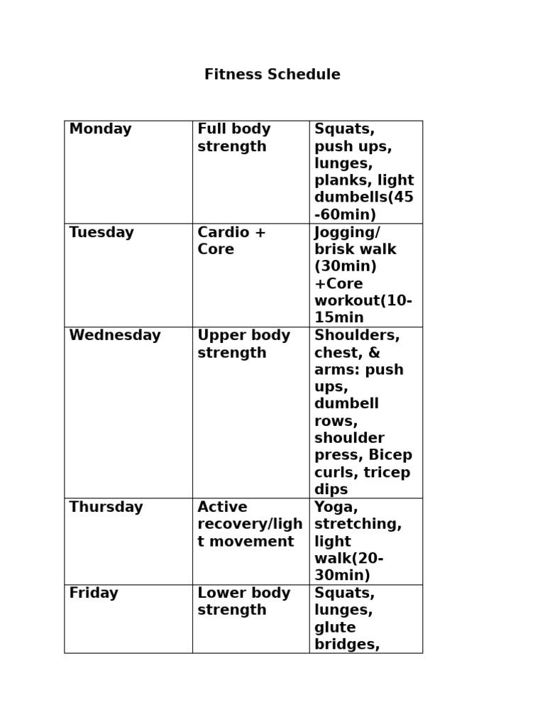 Weekly Fitness Workout Plan | PDF