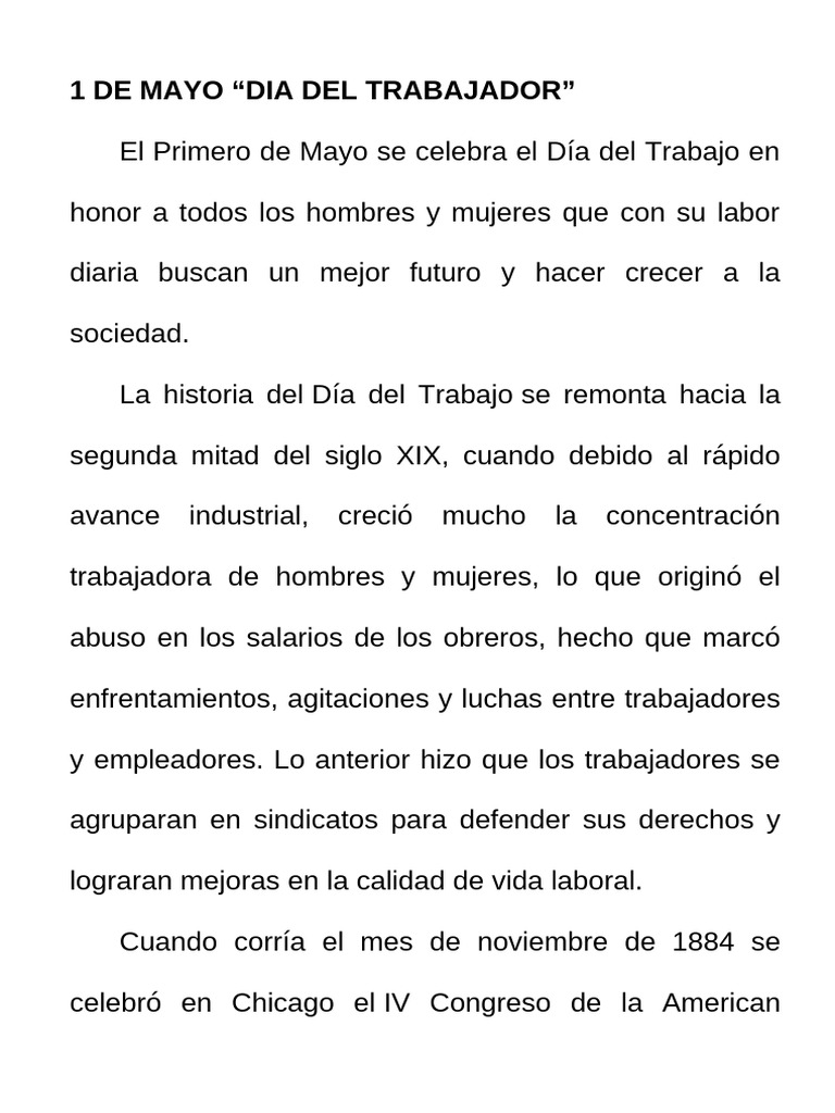 1 de Mayo Dia Del Trabajador Genesis | PDF