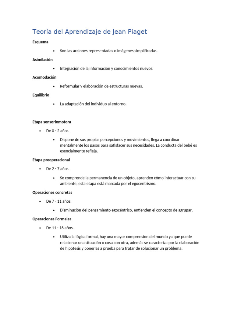 Teoría del Aprendizaje de Piaget | PDF