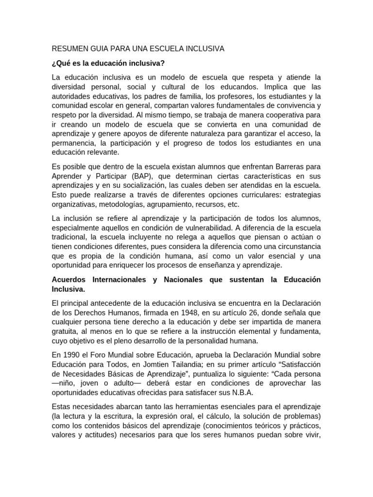 Guía para una Escuela Inclusiva | PDF | Plan de estudios | Inclusión ...