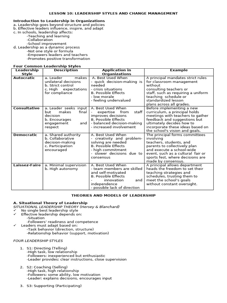 Leadership Styles in Change Management | PDF | Leadership | Psychology