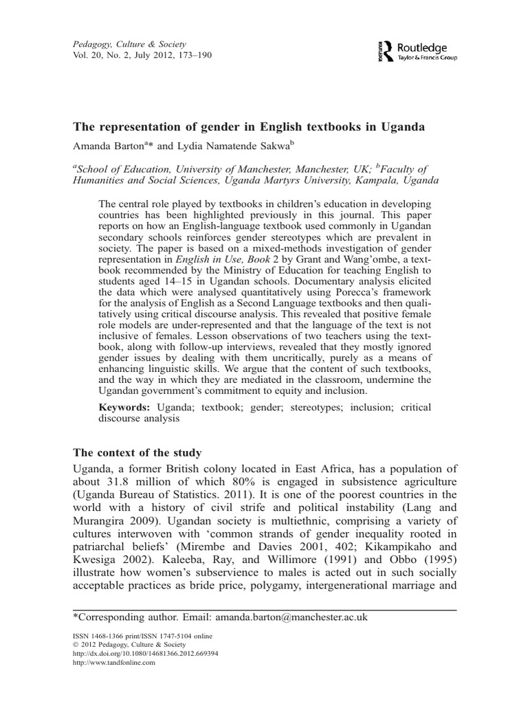 Gender Stereotypes in Ugandan Textbooks | PDF | Gender | Gender Studies