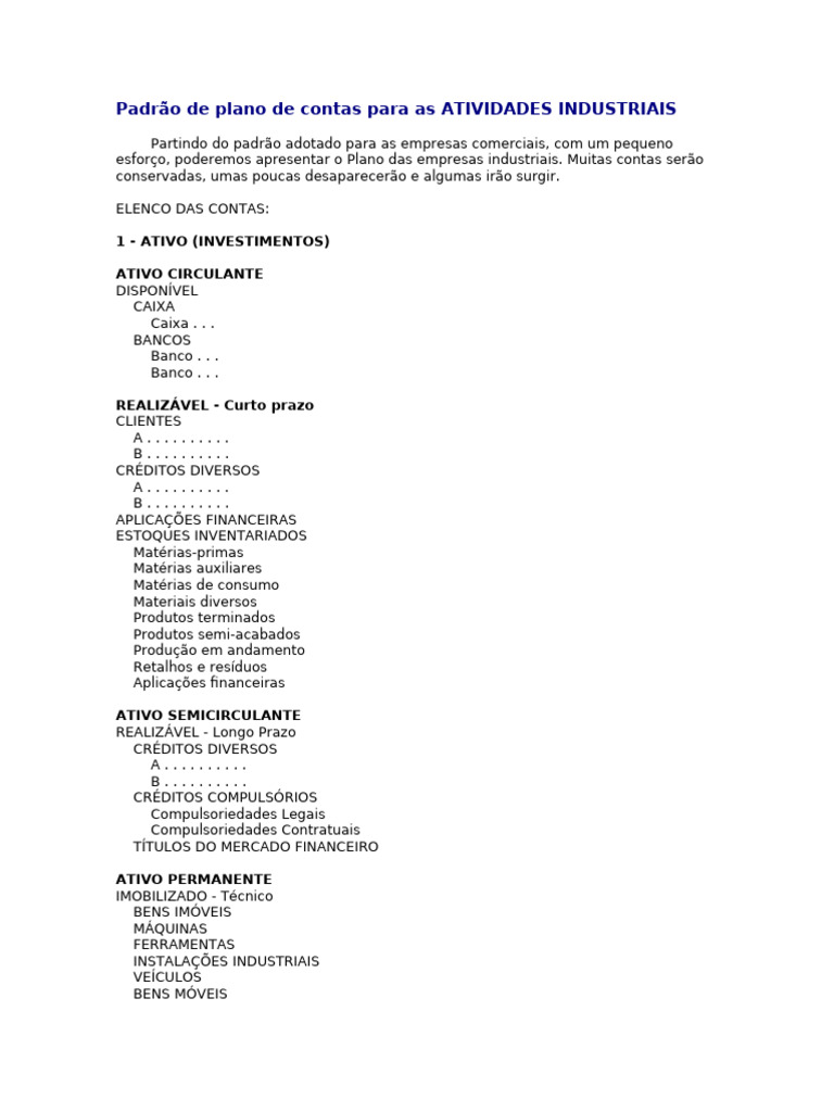 Plano de Contas para Indústrias | PDF | Investimentos | Despesa
