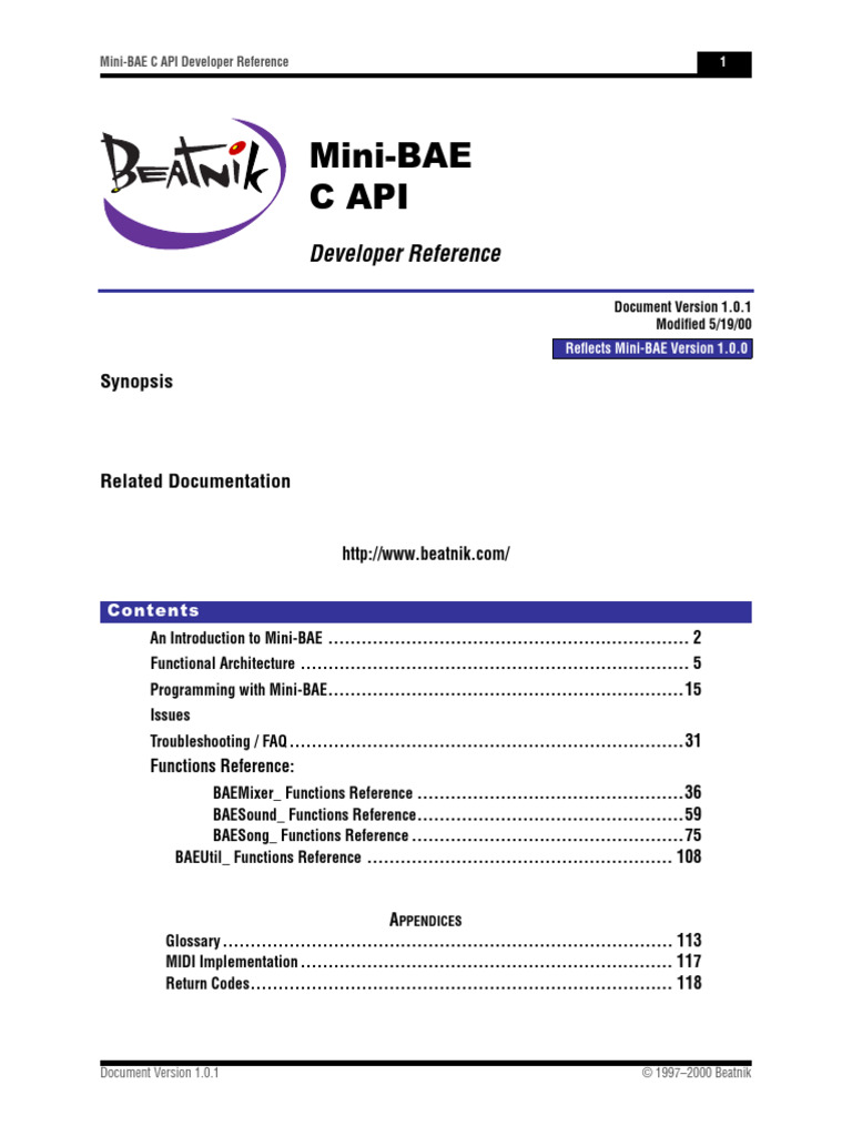 Mini-BAE C API Developer Guide | PDF | Synthesizer | Digital Audio