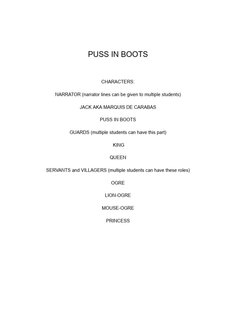 Puss in Boots: A Play Script | PDF