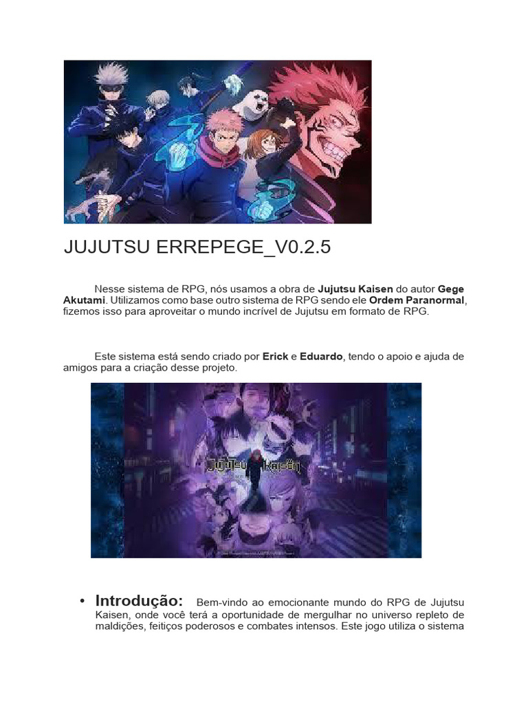 RPG Jujutsu Kaisen: Sistema e Atributos | PDF | Jogos de RPG | Jiu-jitsu