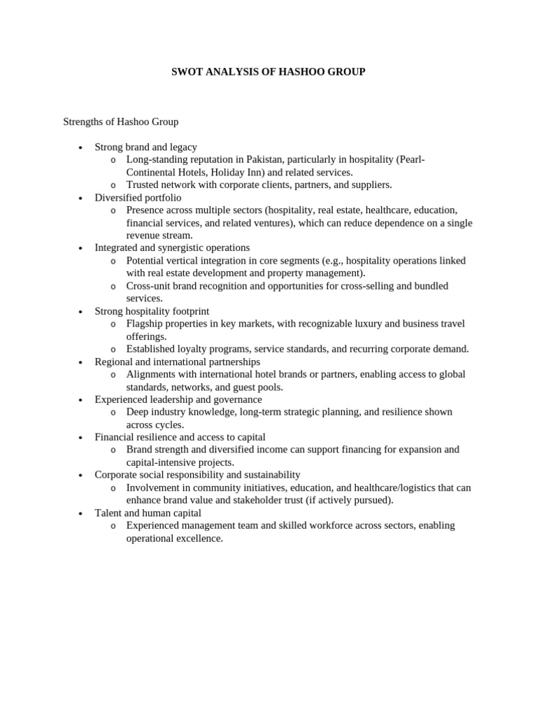 Swot Analysis of Hashoo Group | PDF | Inflation | Corporate Social ...