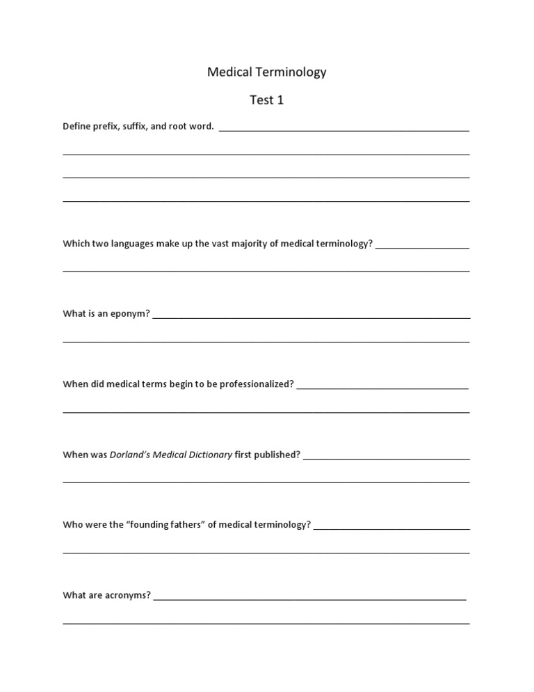 Medical Terminology Test 1 PDF