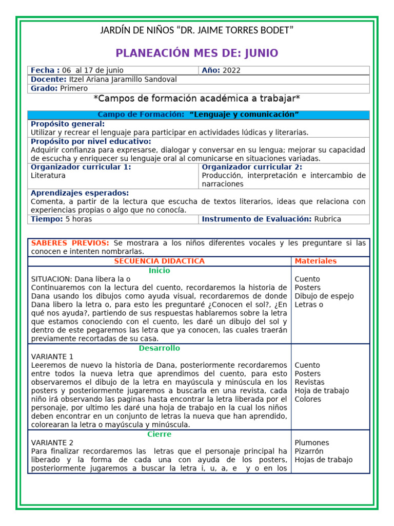 Plan del 06 al 17 de junio | PDF | Color | Educación de la primera infancia