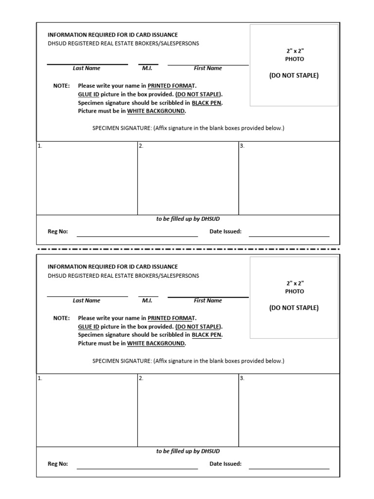 ID Card Requirements for DHSUD Brokers | PDF