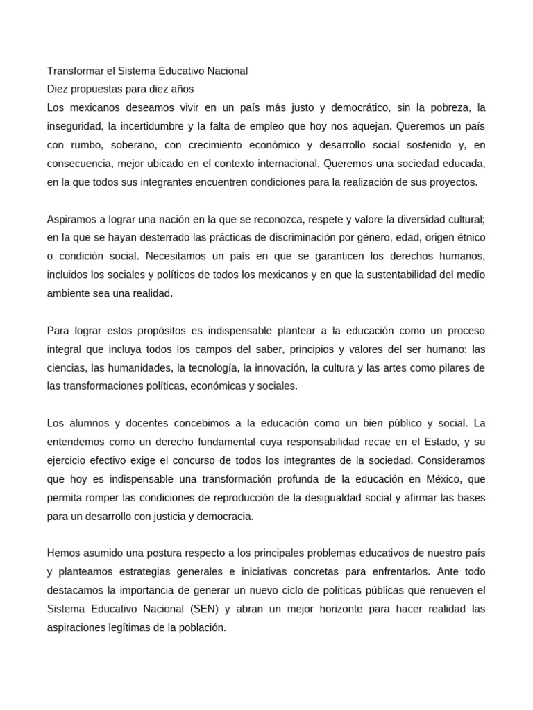 Propuestas para Transformar la Educación en México | PDF | Plan de ...