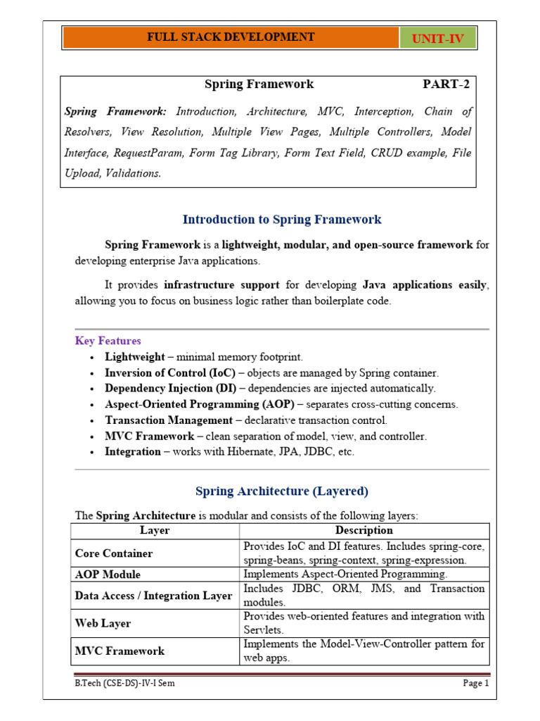 Spring MVC Framework Overview and Features | PDF | Spring Framework ...