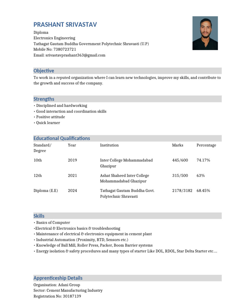 Prashant Srivastav - Electronics Engineer Resume | PDF