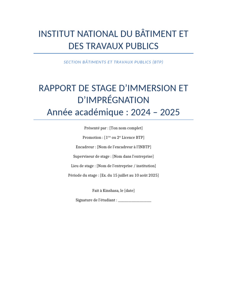 Rapport de stage en BTP 2024-2025 | PDF | Béton