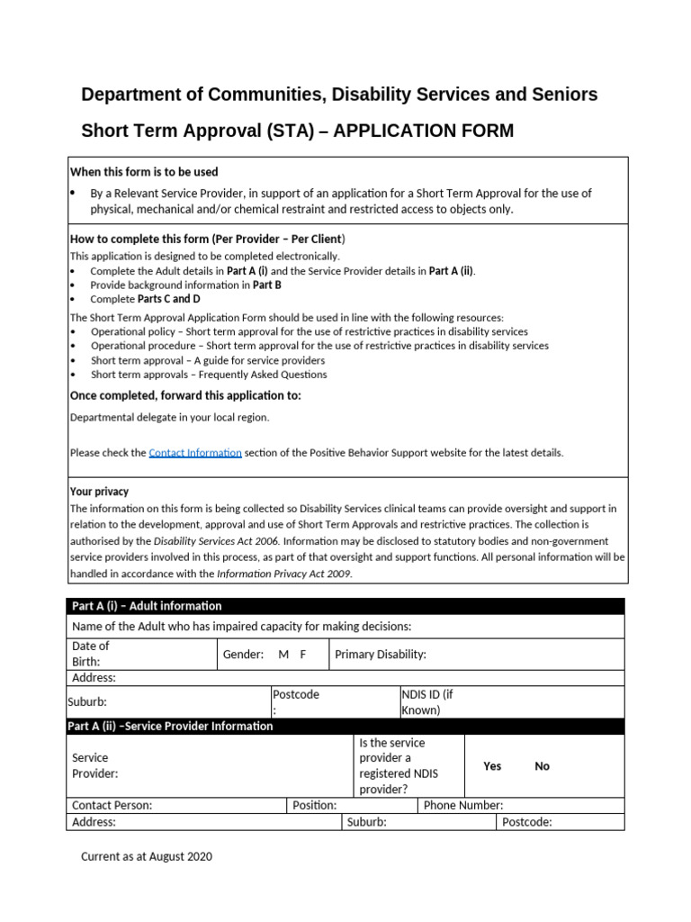 Short Term Approval Application Form | PDF | Risk | Disability