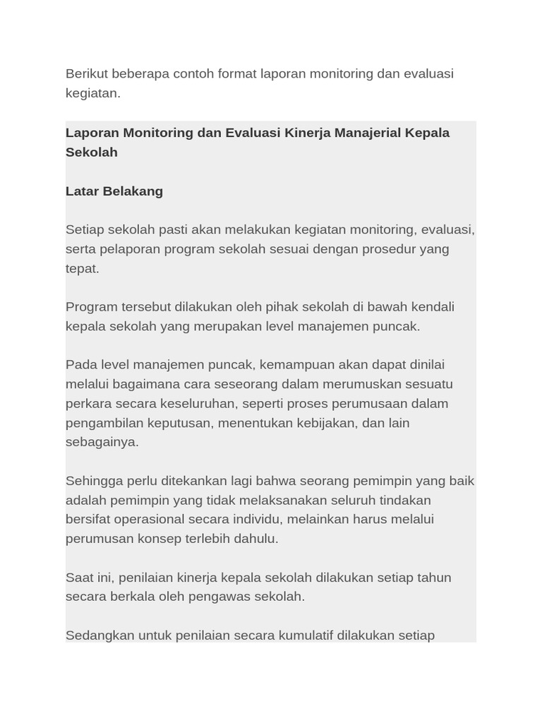 Berikut Beberapa Contoh Format Laporan Monitoring Dan Evaluasi Kegiatan ...