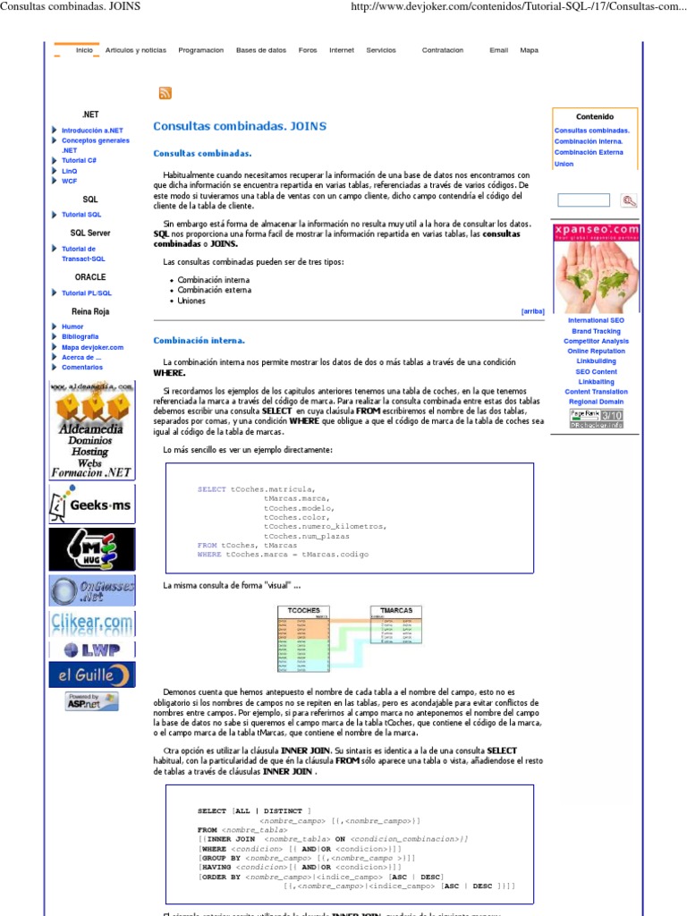 Consultas Combinadas en SQL: JOINS | PDF | SQL | Bases de datos