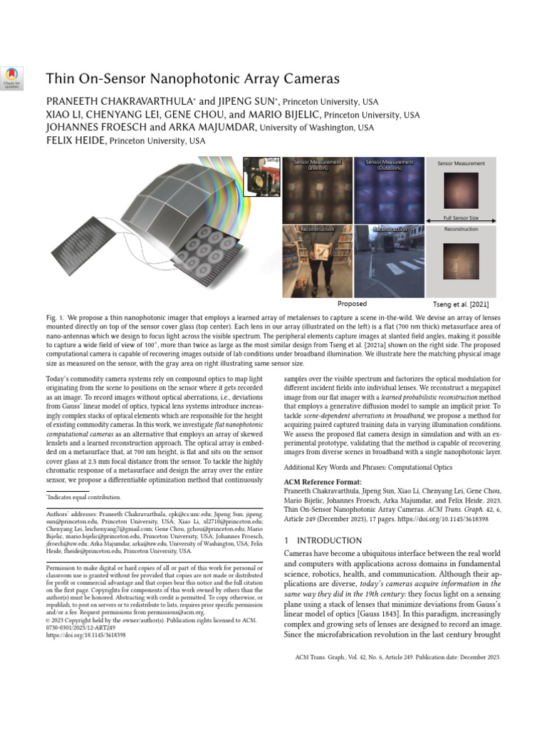 Thin Nanophotonic Array Cameras | PDF | Optics | Camera