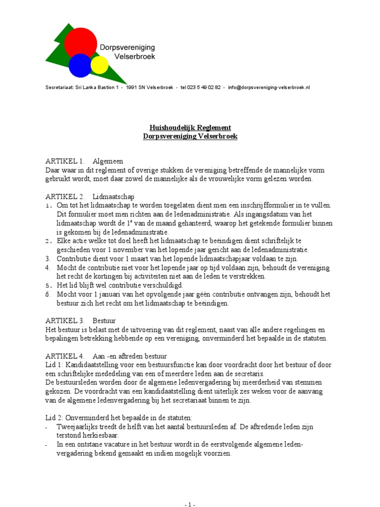 Huishoudelijk reglement 110206