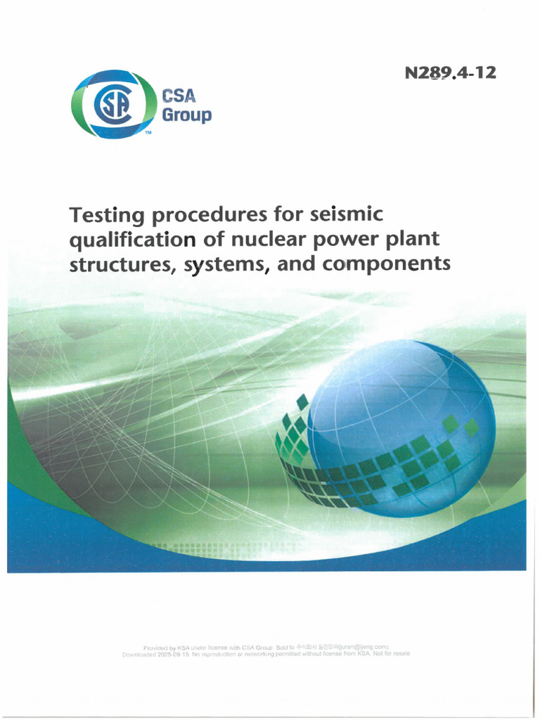 N289.4-12 - Testing Procedures For Seismic Qualification | PDF
