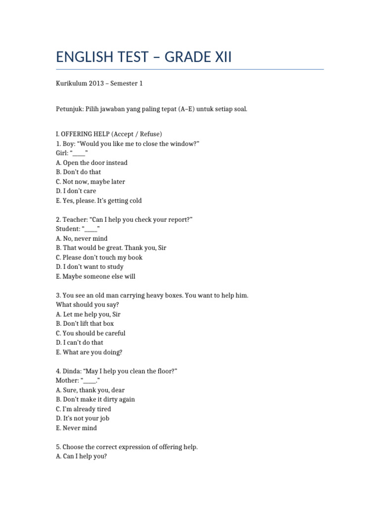 Grade XII English Test Questions | PDF