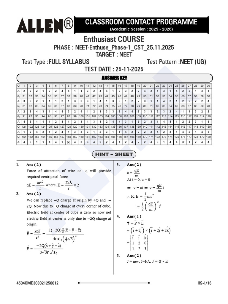 NEET 2025 Full Syllabus Test Answers | PDF | Chess | Chess Theory