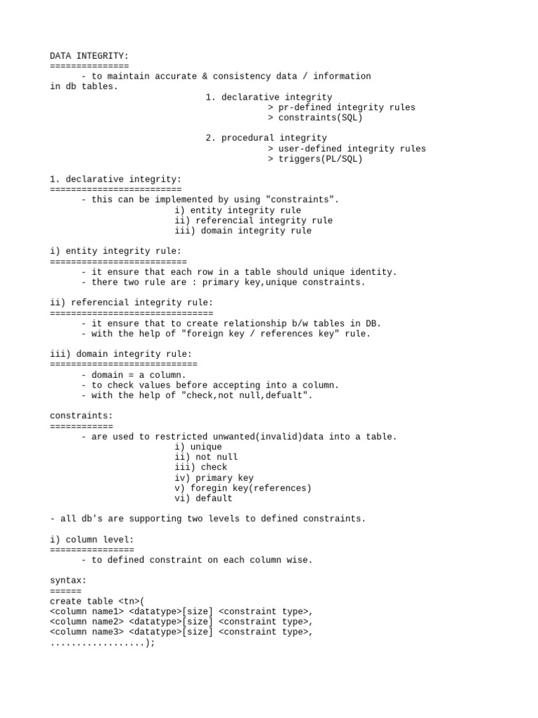 Data Integrity Constraints (23 28 June 22) | PDF | Data Management ...