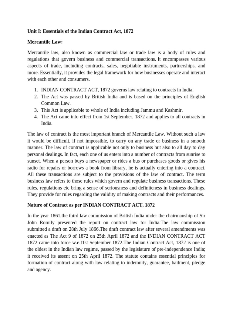 Essentials of The Indian Contract Act, 1872 Priya Barhate | PDF ...