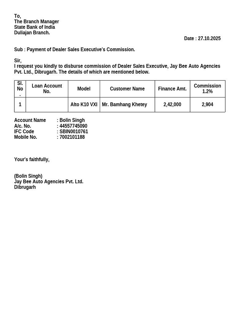 Dealer Commission Payment Request | PDF
