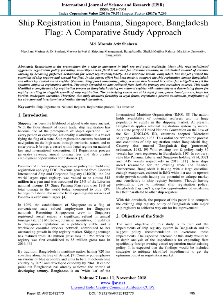 Comparative Study of Ship Registration | PDF | Taxes | Merchant Navy