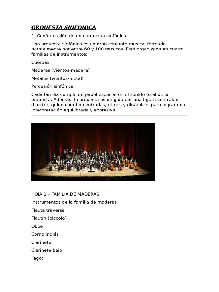 Estructura de la Orquesta Sinfónica | PDF | Instrumentos de viento de ...